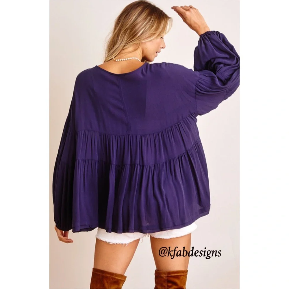 ❤️LAST ONE! Long Ballon Sleeve Ruffled and Tiered (Sleeves and Body)Tunic Top! - Picture 5 of 6